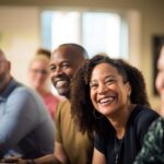 People gathered together, smiling