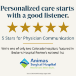 Animas Surgical Hospital graphic celebrating five stars for physician communication